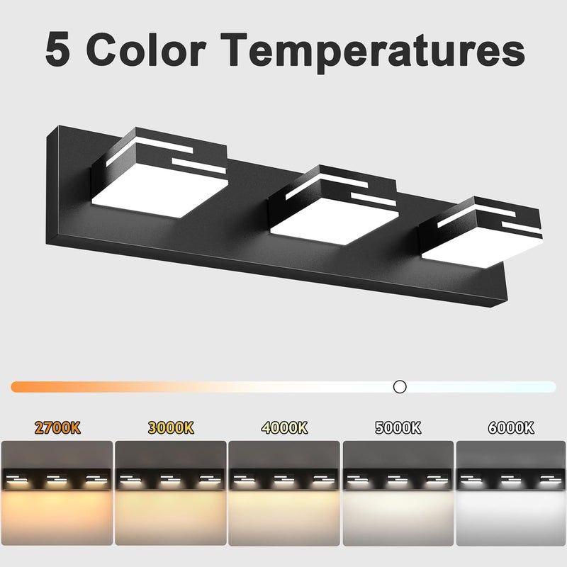 LKHF LED Modern Bathroom Vanity Light Fixtures 3-Light 5CCT Dimmable Matte Black Vanity Lights for Bathroom Lighting Fixtures Over Mirror, with 350° Rotatable Acrylic Heads, 22-inch - Image 5
